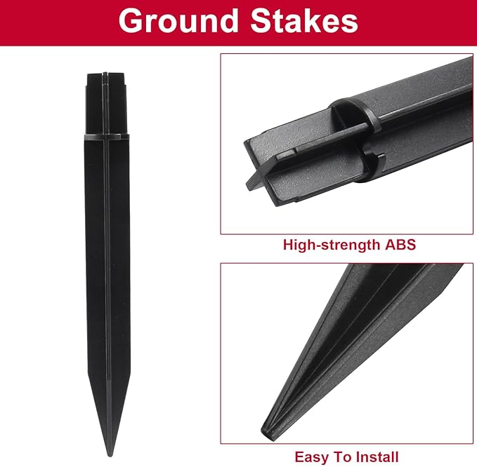 Biaungdo 8 Pcs Ground Spike, 8.25 Inch Black Reinforced Plastic Ground Spikes ABS Lights Replacement Stakes Yard Stakes for Solar Pathway Torch Garden Lights