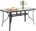 TLSUNNY Patio Outdoor Table W/ 1.69″ Umbrella Hole, 30"X 55" Rectangular Tempered Glass Patio Dining Table for 6, Outdoor Metal Furniture, All-Weather Use, for Patio, Graden, Backyard (Black)