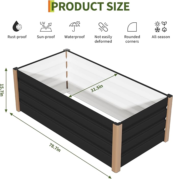 Garvee Large Aluminum Raised Garden Bed 6.5' x 2.5' x 16", Open-Bottom Jumbo Size for Serious Gardening, with Rounded Safety Corners & Anti-Cut Trim, Outdoor Planter Box Kit, Gray