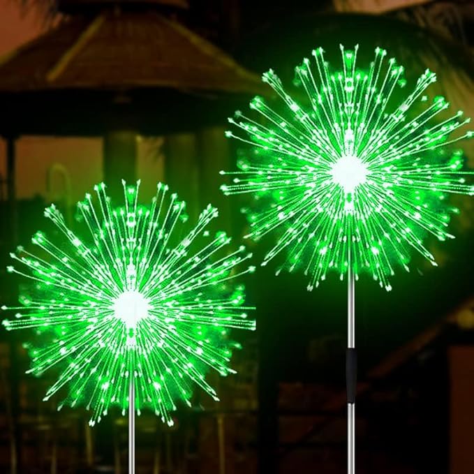 JJGoo Solar Firework Lights, 2 Pack 150 LEDs 2 Lighting Modes Solar Lights Outdoor Waterproof for Garden Patio Walkway Pathway Party Wedding Christmas Decorative - Green