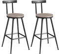 Bar Stools, Set of 2 Bar Chairs with Backrest and Footrest, 26" Tall Counter Stools, Metal Frame, Adjustable Feet, Easy Assembly, for Kitchen, Living Room, Pub, Greige BAHG6001