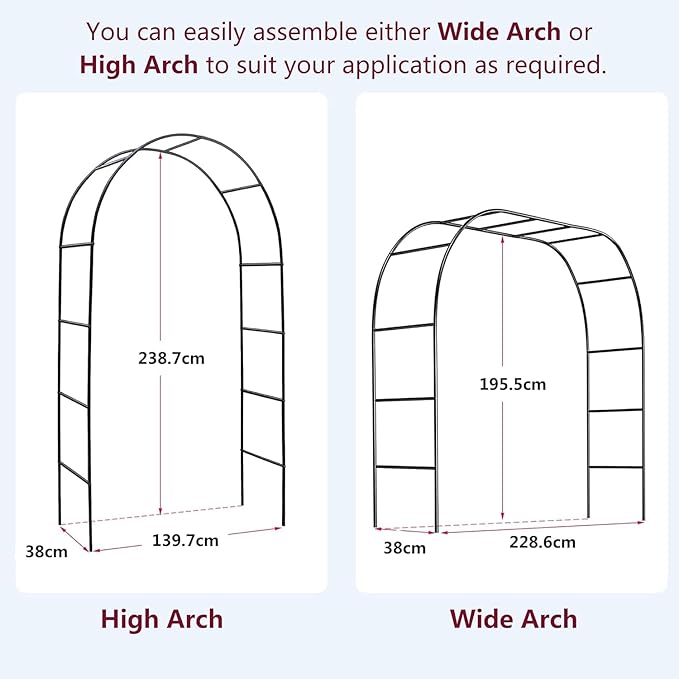 Garden Arch Trellis Metal Garden Arbor for Various Climbing Plant, Wedding Arches for Ceremony Decoration Outdoor Lawn Backyard, 7'8" H x 4'5" W, Dark Green