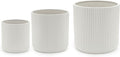 Amazon Basics Assorted Sizes Fluted Ceramic Round Indoor Outdoor Planters with Drainage Hole, Set of 3, Modern Design, 6 inch, 8 inch, 10 inch, White, Succulent Flower Pots