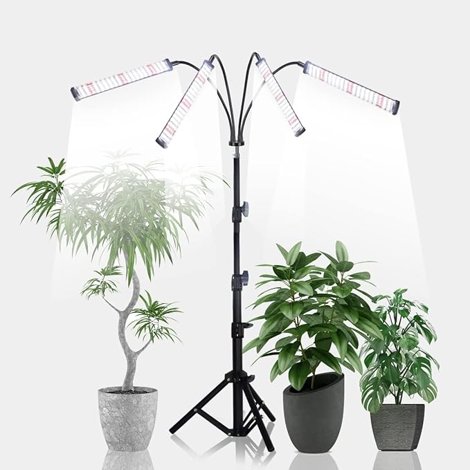 GHodec Grow Light with Stand, 200W 6000K Full Spectrum Gooseneck Floor Plant Light for Indoor Plants Growing,5 Dimmable Levels & Auto On/Off Timer, Tripod Stand Adjustable 15-48 in