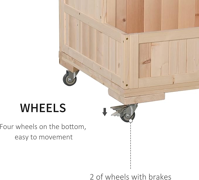 Outsunny 3-Tiers Raised Garden Bed with Trellis, 53" H Vertical Planter Box with Wheels & Back Storage Area, for Flowers, Vegetables, Herbs, Natural
