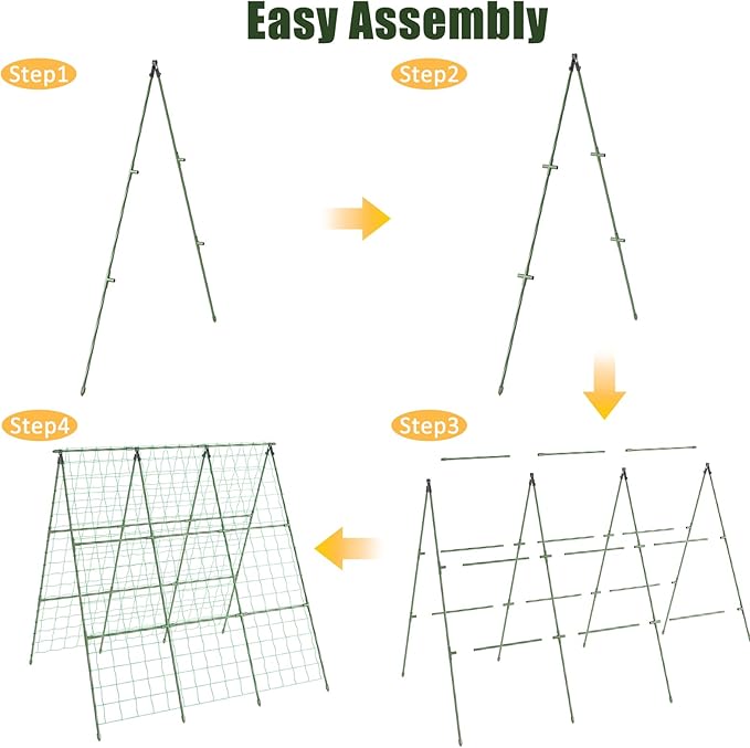 Miory Cucumber Trellis for Raised Beds, 48 x 48 Inch Metal A-Frame Garden Trellis for Climbing Plants Outdoor with Climbing Net, Plant Support for Cucumber Tomato Bean Pea