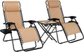 Amazon Basics Outdoor Textilene Adjustable Zero Gravity Folding Reclining Lounge Chair Set with Cup Holder, Side Table, Headrest, Weather-Resistant, 35 x 26 x 43 inches, Beige, 2-Pack