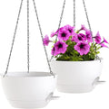 WOUSIWER Self Watering Hanging Planters, 2 Pack 12'' Plastic Pots with Drainage Holes & Reservoir Tray (White) | Indoor & Outdoor Use for Ferns, Ivy, Herbs, Succulents