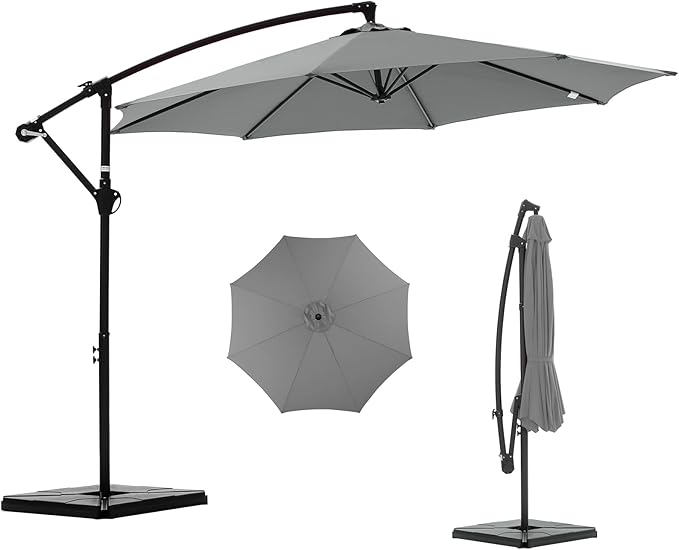 NEWBULIG 10FT Patio Umbrella, Offset Cantilever Outdoor Patio Table Umbrella, UV Protection, Fade Resistant Fabric, Easy Tilt Adjustment for Pool, Deck, Garden, Backyard