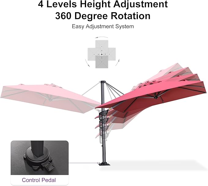 PURPLE LEAF 8' X 8' Patio Umbrella with Steel Plate Base for Pool 7' High Offset Outdoor Cantilever Umbrella Swimming Pool Umbrella with 360°Rotation for Poolside Terra