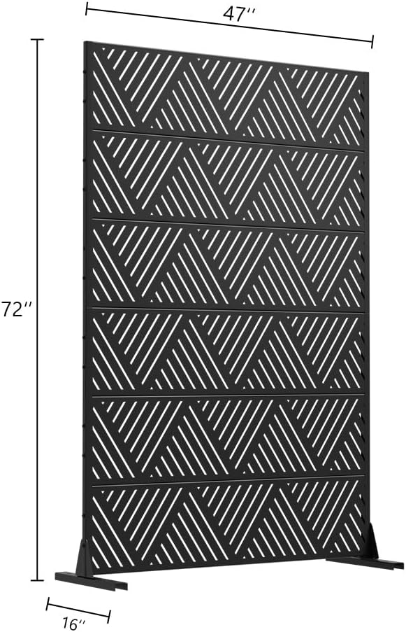 Casaphoria Metal Privacy Screen Outdoor, 72" H x 47" W Freestanding Decorative Privacy Screen for Patio Deck Balcony Garden with Stable Base, Triangular Black