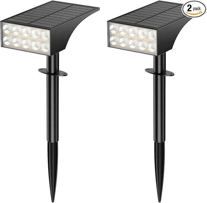 Solar Lights Outdoor Waterproof Ip68,2pack 4 Lighting Modes Solar Spot Lights Outdoor Auto On/Off Led Bulbs,Outdoor Solar Light Landscape Lighting for Garden, Yard, Pathway, House,Lawn,Tree