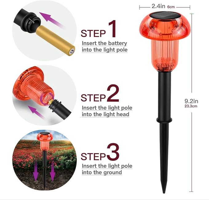 Easter Solar Pathway Lights Outdoor Decorative 4 Pack, Red LED Mushroom Solar Lights Outdoor Waterproof Solar Powered Decor for Yard Driveway Patio, Valentines Day Halloween Christmas Garden Decor