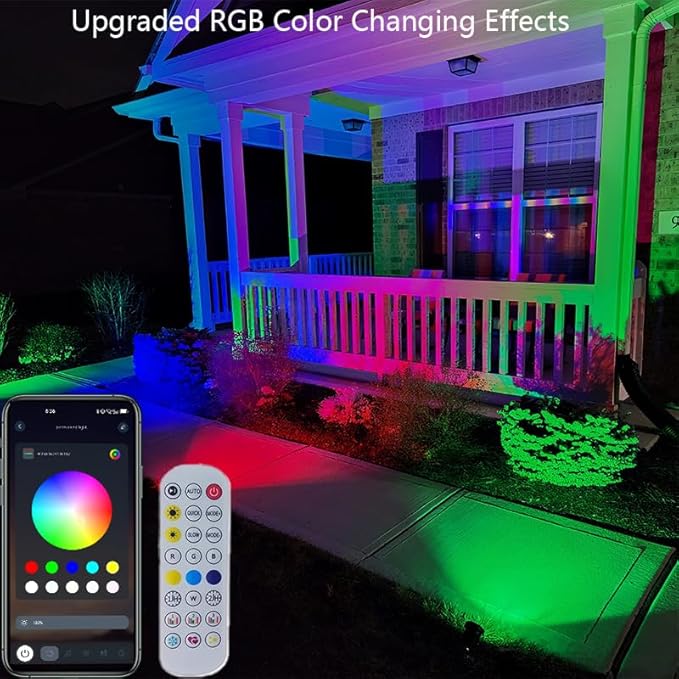 Smart Landscape Spotlights,Solar Low Voltage IP67 Waterproof Outdoor Spot Lights Compatible with APP/Remote Control Color Changing Lights for Yard Garden Pathway Lawn Tree Festival 2pack