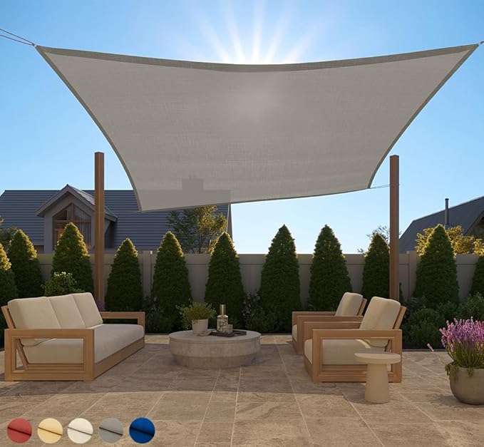 GORILLA GRIP Heavy Duty Sun Shade, UV Protection Fade Tear and Rust Resistant Rectangle Sunshade Canopy, Curved Edges Blocks Sunlight, Breathable Sail, Outdoor Patio, Lawn Garden 10x10 FT Gray