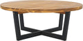 SAFAVIEH Outdoor Collection Leo Natural/Black 4-Leg Round Coffee Table, Ideal for Deck, Patio, Backyard, Sunroom