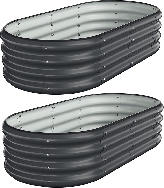 Galvanized Metal Raised Garden Bed Kit for Lightweight Planter Boxes Outdoor with Easy Assembly,4x2x1ft-2PCS Oval Large Galvanized Gardening Raised Bed for Vegetables, Fruits, Flower,Black