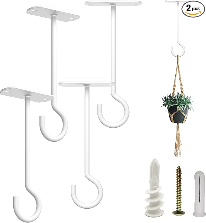 NACETURE Ceiling Hooks Heavy Duty 2 Pack - Plant Hooks for Ceiling Hanging Hook for Hanging Basket Hook, Light, Bird Feeders, Wind Chimes Décor Indoor & Outdoor (White, 5 Inch 4 Pack)