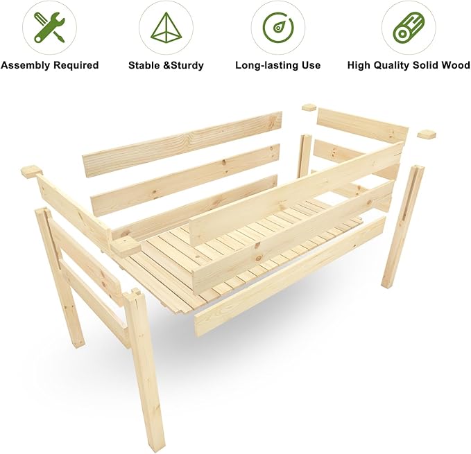 BIRASIL Outdoor Raised Garden Bed, Wood Planter Box for Vegetable Flower, Elevated Reinforced Large Garden Planters Boxes for Backyard Patio Gardening Balcony (48.5”L, Natural Wood)