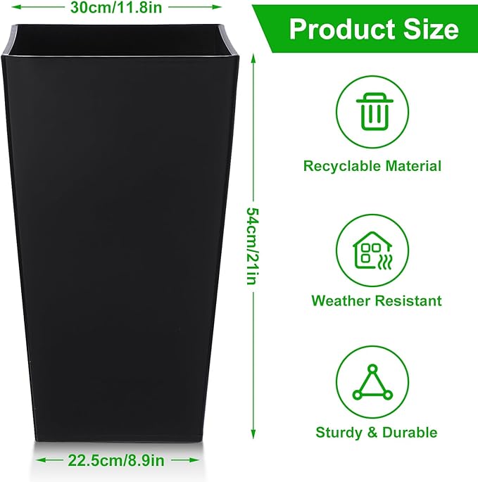 Hushee Set of 4 Tall Outdoor Planters 21 Inch Tall Tapered Square Planter with Drainage Hole Large Flower Tree Plant Pot Resin Flower Pots for Front Porch Door Garden Patio Indoor