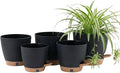 montresor 5-Pack Self-Watering Plastic Plant Pots 5/5.5/6/6.5/7 Inch– Black Indoor Flower Pots with Wick & Water Tray for Herbs, Succulents, Seedlings, Small Plants