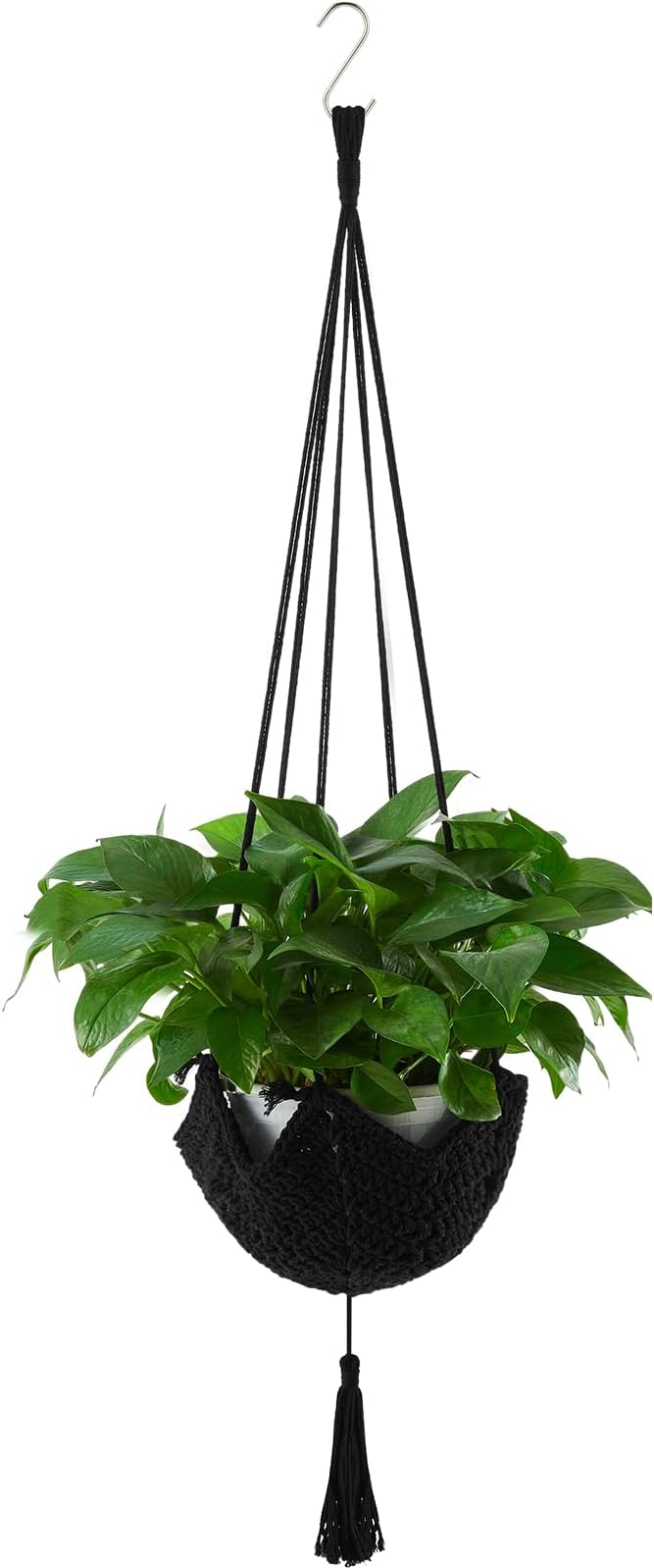 Shappy 1 Pack Jute Crochet Long Plant Hanger for 3 Inch to 12 Inch Pots, Macrame Plant Holder Rope with S Shaped Hooks for Halloween Home Decor (Black)