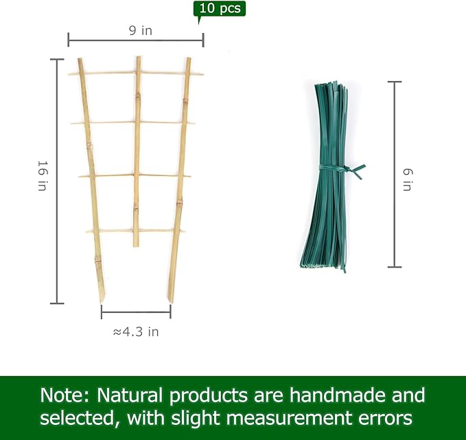 Bamboo Trellis 10 Pack, 16in Fan-Shaped Plant Trellis Indoor for Climbing Plants