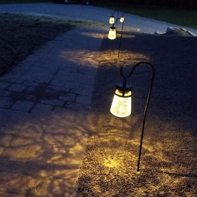 CALIDAKA 4 Pack Multi-Purpose Shepherds Hooks Outdoor Iron Shepherd Hook with Base Adjustable Heavy Duty Garden Hanging Stake for Lanterns Solar Light Plant Hanger Wedding Decor