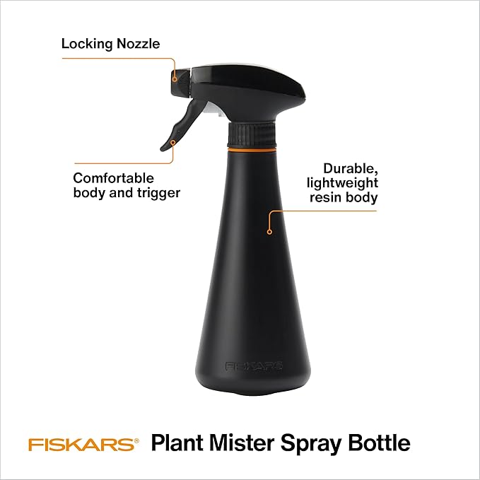 Fiskars Plant Mister Bottle, Gentle Water Spray for Hydrating Succulents & Orchids, Lightweight Recycled Plastic Resin Body, Ergonomic Trigger with Locking Nozzle, 10 oz, Black