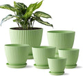7.5/6.5/5.5/4.9/4.2/3.5 Inch Plant Pots with Saucers & Drain Holes - Indoor/Outdoor Flower Pots for Succulents, Herbs, Cactus - Modern Lightweight Durable Planter Set, Green