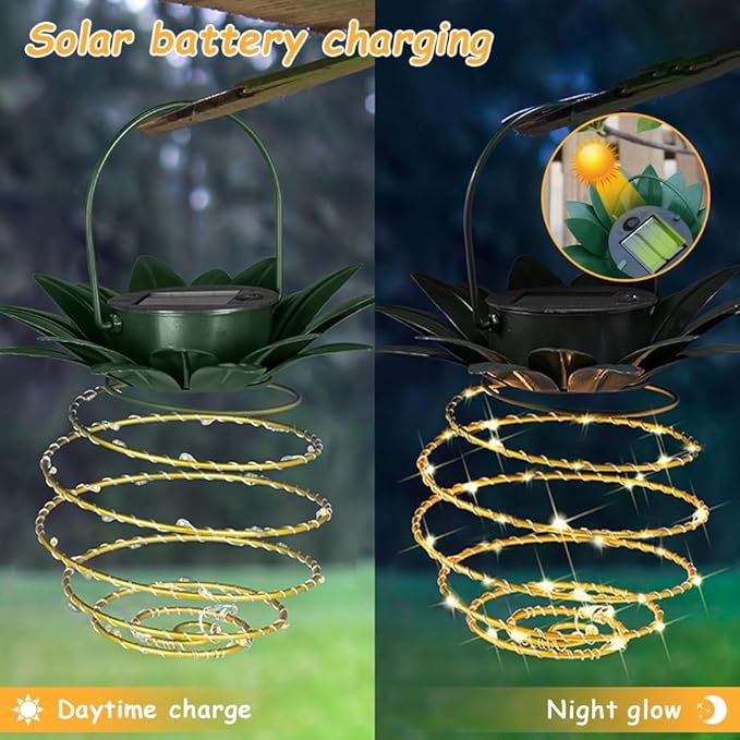 2 Pack Outdoor Solar Hanging Lantern Lights - 60LED Waterproof Solar Pineapple Light Outdoor for Garden,Yard Porch Lawn Backyard Landscape Pathway Patio Outside Gardening