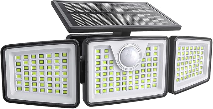 2500LM Solar Lights Outdoor with Motion Sensor,3 Head 270° Wide Angle Street Area Lights,IP65 Waterproof Security Lighting with 3 Modes(Remote,1 Pcs)