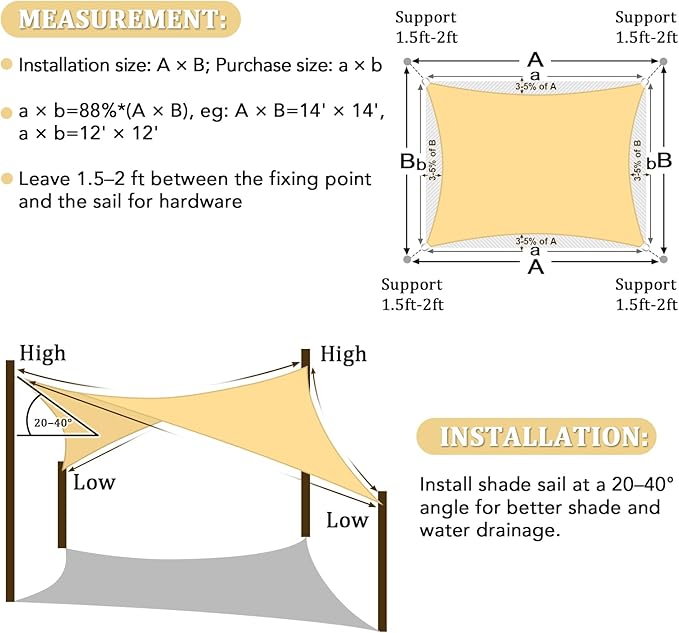 Shade&Beyond 8'x10' Sun Shade Sails Canopy Rectangle Sand 185GSM Shade Sail for Patio Deck Yard Backyard, (We Make Custom Size)
