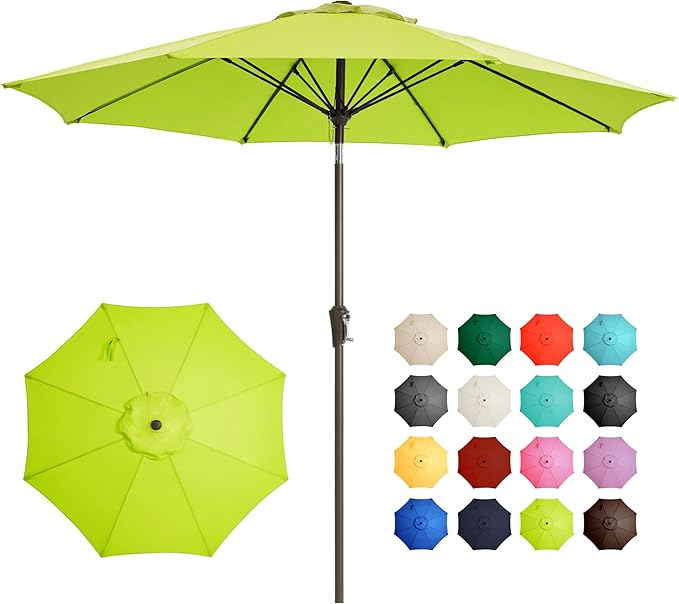 Ayge 9FT Large Outdoor Patio Umbrella Market Table Umbrella-UV Resistant, Easy Push Button Tilt and Crank, 8 Sturdy Fiberglass Ribs Heavy-Duty Pool Umbrella for Deck, Backyard,Garden,Lime