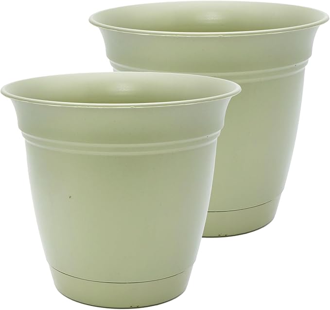 The HC Companies 20 Inch Eclipse Round Planter Pots with Drainage Holes & Attached Saucer, Lightweight UV-Resistant Plastic Indoor Outdoor Planters, 2-Pack Flower Pots for Garden & Home Decor, Seafoam