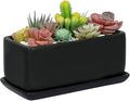 MyGift 10 Inch Matte Black Ceramic Indoor Plant Pot Succulent Planter, Decorative Flower Planter with Drainage Hole and Removable Tray