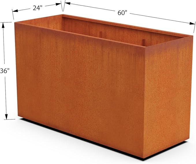 Plantercraft Large Rectangular Planters for Outdoor Plants - 60x24x36 Corten Steel Planter Box for Patios & Commercial Landscaping | Extra Large Metal Planter, Made in USA