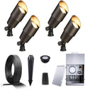 Gardenreet Brass Landscape Lighting Kit (4-Pack LED Spotlights) with Low Voltage Transformer 75W and Mechanical Timer and 100FT Cable and 20Pack Wire Connectors for Outdoor Garden Patio