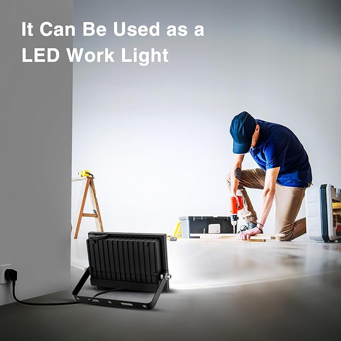 Onforu 40W Flood Lights Outdoor,4000lm Bright LED Work Light with Plug, 6500K Daylight White LED Flood Lighting, IP66 Waterproof Security Yard Lights for Garage Stadium 2 Pack