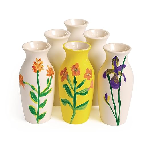 Colorations Decorative Ceramic Vases, Set of 12, Small, Unfinished, Coated Inside, Gift, DIY, Ready to Decorate, Arts & Crafts, Craft Project, Nature, Flowers, Herb Garden, Ages 5 & Up