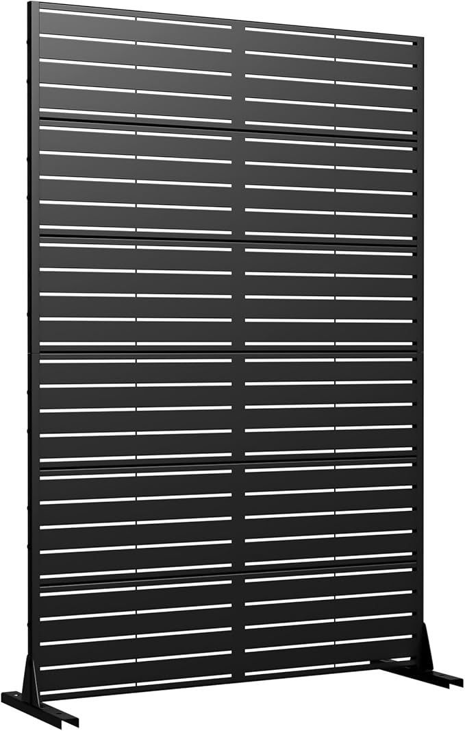 Casaphoria Metal Privacy Screen Outdoor, 72" H x 47" W Freestanding Decorative Privacy Screen for Patio Deck Balcony Garden with Stable Base, Black Brick