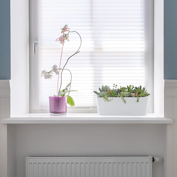 Skelang 3 Pcs Rectangular Plant Pot, 12" Flower Planter Box, Windowsill Container for Succulent, Herb, Vegetable (White)