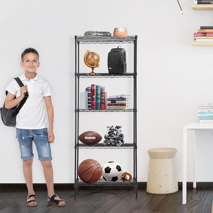 BestOffice | 5-Tier Wire Storage Shelves | 14x24x60 | Black| Heavy-Duty Metal Shelf, Holds Upto 750 lbs | No-Tool Assembly | Ideal for Home & Garage Shelving