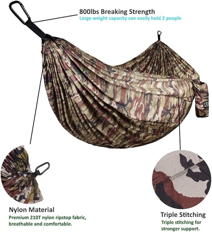 Gold Armour Camping Hammock - XL Double Hammock Portable Hammock Camping Accessories Gear for Outdoor Indoor with Tree Straps, USA Based Brand (Camouflage II)