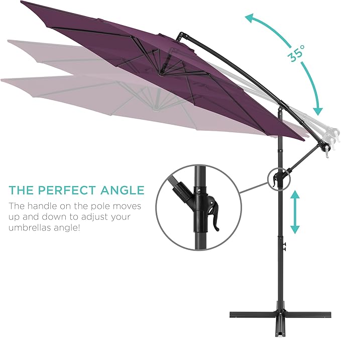 Best Choice Products 10ft Offset Cantilever Hanging Market Patio Umbrella, 8 Sturdy Ribs, Easy Adjustment - Amethyst Purple