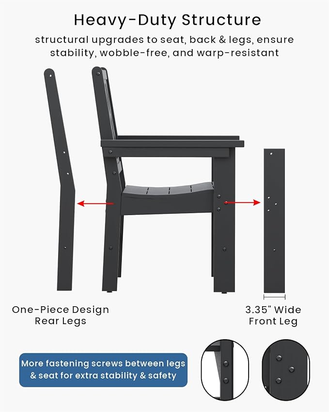 5-Piece Outdoor Dining Set, HDPE All-Weather Patio Table and Chairs Set for 4, Outdoor Patio Furniture Sets with Umbrella Hole for Outside, Deck, Backyard, Garden (Black)