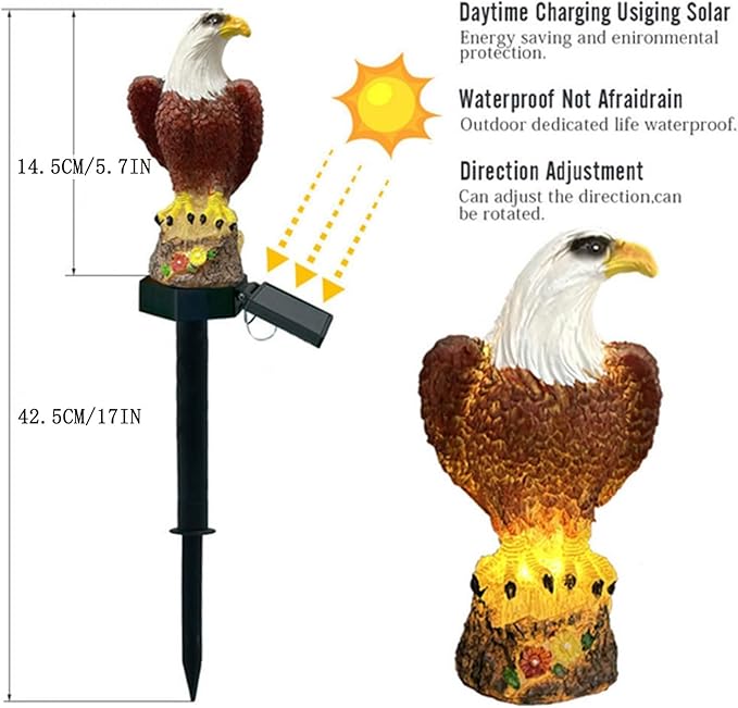 Outdoor Solar Lights, Eagle Solar Lights Outdoor Waterproof Eagle Decoration with Stakes for Garden, Yard, Lawn