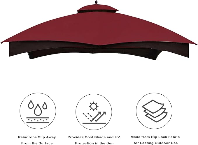 Eurmax USA High Performance Replacement Canopy Top for Lowe's Allen Roth Heavy Duty Gazebo Roof Gazebo Top with Air Vent 10X12 Cover #GF-12S004B-1, Replacement Top Only (Burgundy)