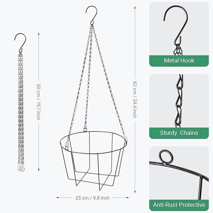 Metal & Macrame Plant Hanger Indoor/Outdoor Use – Heavy Duty Hanging Planter Holder with Basket for Ceiling, Window, Patio – Decorative Hanging Pot Tray for Plants(12 Inch, 2-Pack)