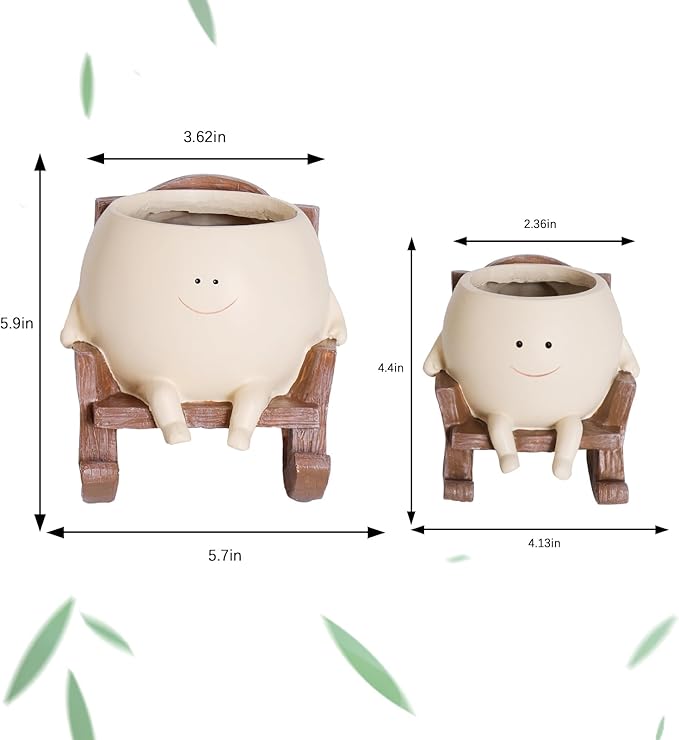 Smiley Face Rocking Chair Planters Flower Pots for Plants Funny Succulents Plant Live Cute Resin Head Planter for Indoor Outdoor Plants Gift Ideas for Mother and Christmas (Large)